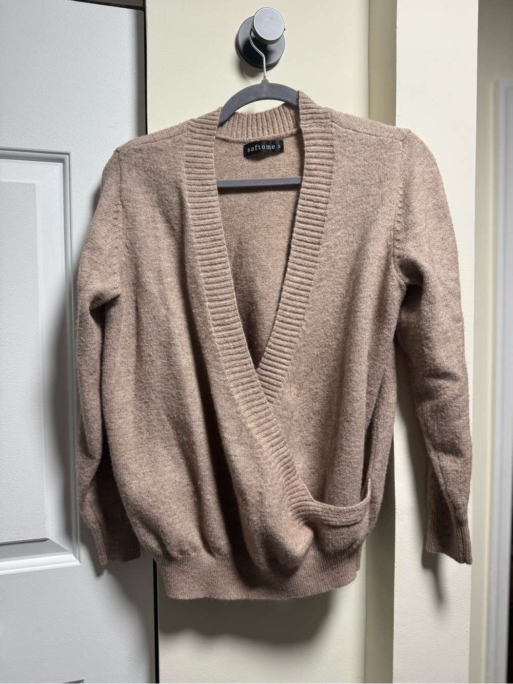 Wrap-Style V-Neck Women's Sweater in Beige